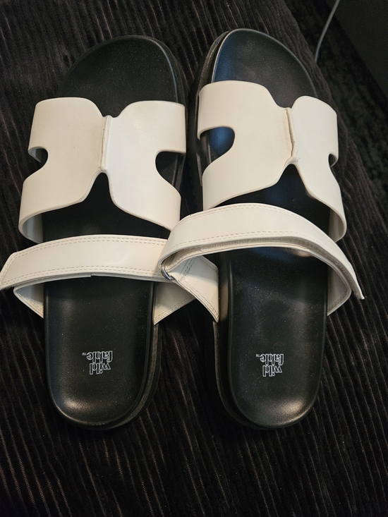 wild fable Shoes - wild fable Black Footbed White Slide Sandals with Cutout Upper
